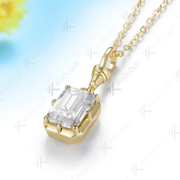 Kuololit 3.5ct Emerald Cut Moissanite Custom Necklace for Women Solid 585 14K 10K Yellow Gold Necklace for Christmas Gifts Party