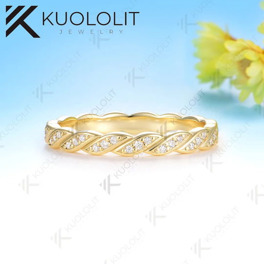 Kuololit 0.48CTW Moissanite Band for Women Men Solid14K 10K Yellow Gold Eternity Band for Anniversary Christmas Gifts Party