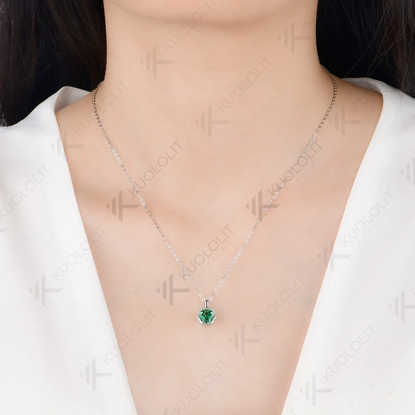 Kuololit 1.5CT Cyan Moissanite Hexagon Necklace for Women Solid 585 14K 10K Yellow Gold Ring for Engagement Christmas GiftsParty