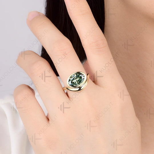 Kuololit 4.5CT Oval Cyan Moissanite Custom Ring for Women Men Solid 14K 10K 585 Yellow Gold Engagement Ring for Christmas Gifts
