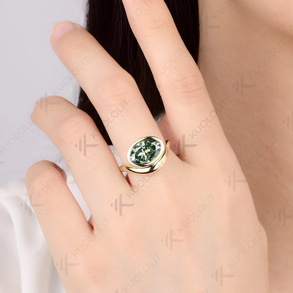 Kuololit 4.5CT Oval Cyan Moissanite Custom Ring for Women Men Solid 14K 10K 585 Yellow Gold Engagement Ring for Christmas Gifts