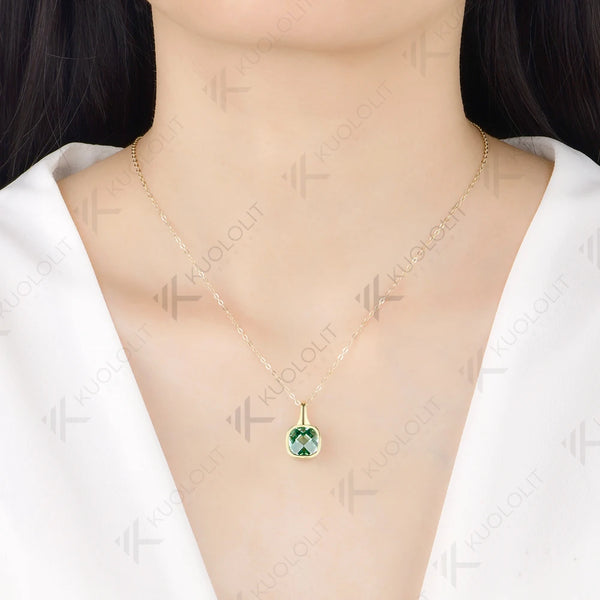 Kuololit 4CT Cyan Moissanite Necklace for Women Solid 14K 10K Yellow Gold Double Rose Cut Necklace for Engagement Christmas Gitf