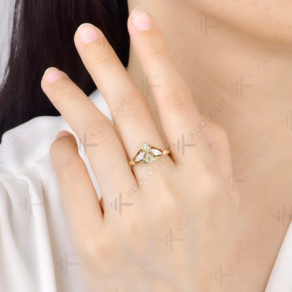 Kuololit Champagne Blue White Moissanite Engagement Ring for Women Men Solid 14K 10K Yellow Gold for Engagement Christmas Anniversary Gifts