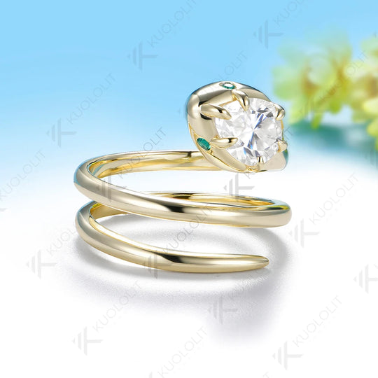 Kuololit 1.25ct Moissanite Eemerald Snake Custom Ring for Women Solid 14K10K 585 Yellow Gold for Engagement Christmas Gift Party