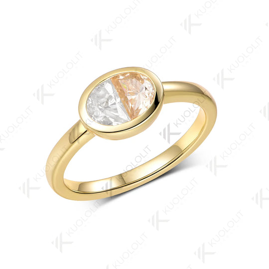 Kuololit 0.9CTW Two Half Champagne Cyan  Moissanite Ring for Women Solid14K10K 585 Yellow Gold Engagement Ring for Christmas Claasic