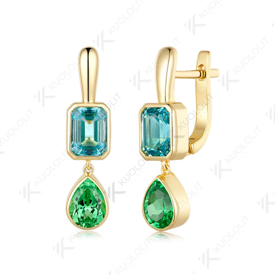 Kuololit 7CTW Mint Green Sapphire Paraiba Custom Earrings for Women Solid 14K 10K 585 Yellow Gold Earrings for Christmas Gifts