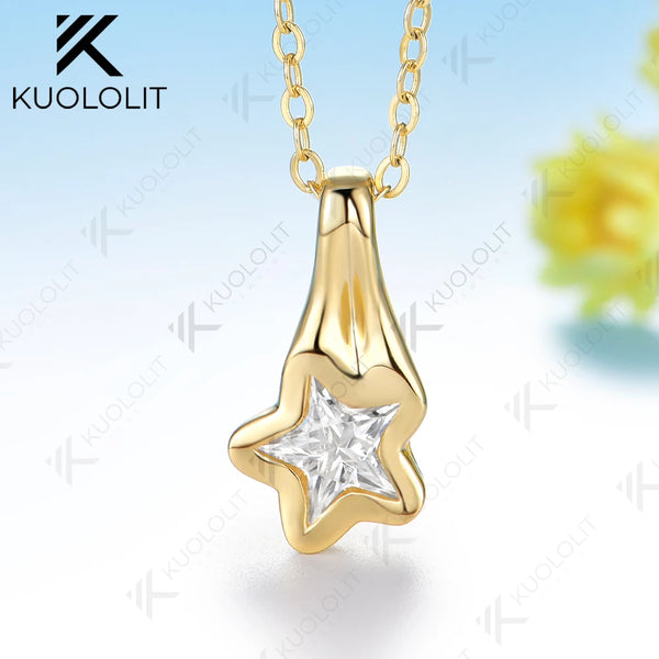 Kuololit 1CT Star Moissanite  Necklace for Women Solid 14K 10K Yellow Gold 5 Star Unique Cut Pedant for Engagement Christmas