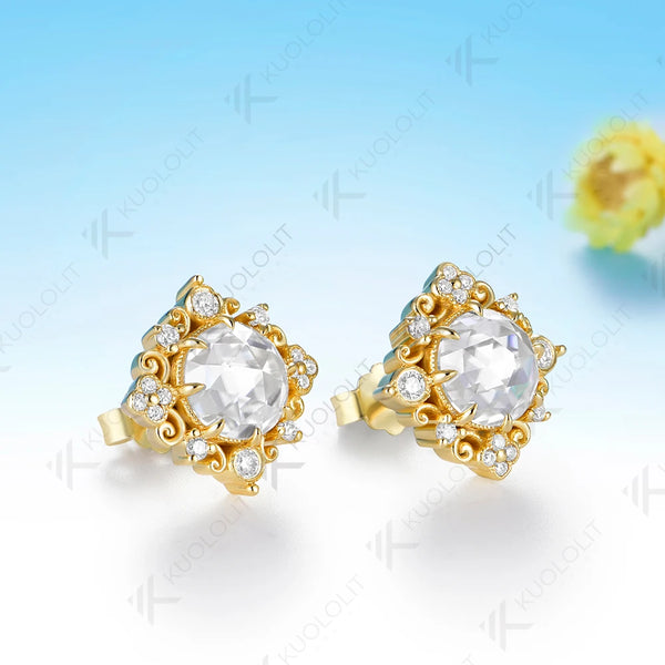Kuololit 2.4CTW Moissanite Custom Set Earrings for Women Solid 14K 10K 585 Yellow Gold Engagement Earrings for Christmas Gifts