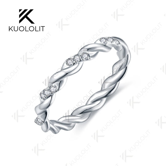 Kuololit 0.08CTW Lab Grown Diamond Twist Band for Men Women Solid 18K 14K 10K Gold Ring for Anniversary Engagement Gifts Party