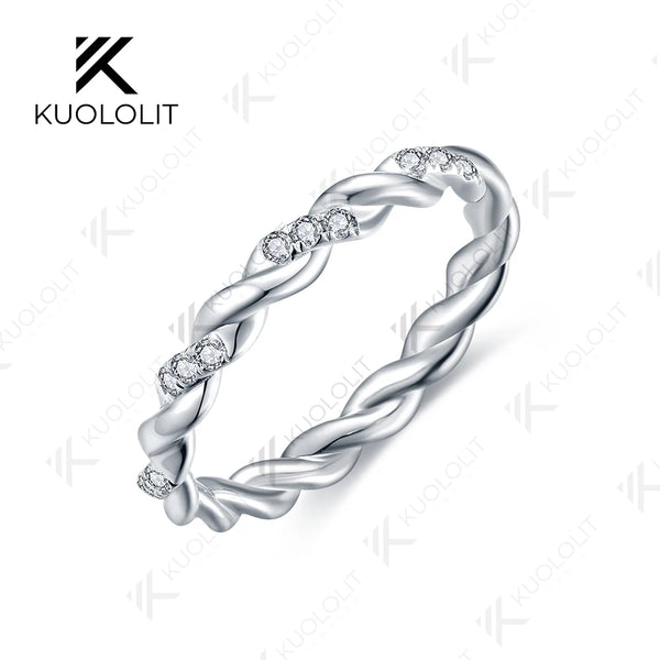 Kuololit 0.08CTW Lab Grown Diamond Twist Band for Men Women Solid 18K 14K 10K Gold Ring for Anniversary Engagement Gifts Party