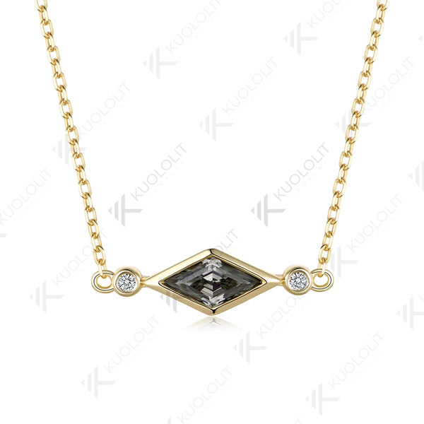 Kuololit 1CT Gray Moissanite Custom Necklace for Women Solid 14K 10K 585 Yellow Gold  for Classic Trendy Christmas Gifts
