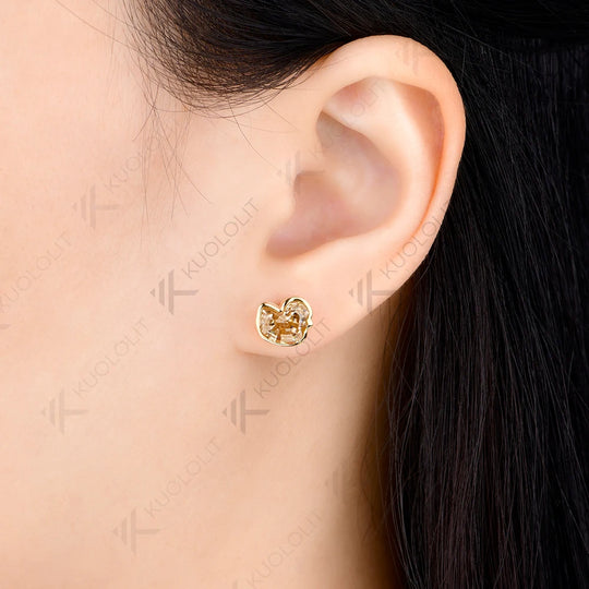 Kuololit 3CTW Duck Champagne Moissanite Clip Earring for Women Solid 14K 10K Yellow Gold Animal Earring for Christmas Gift Party