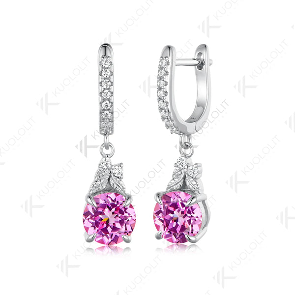 Kuololit 4CT Lab Pink Sapphire Moissanite Earrings for Women Solid 14K 10K 585 Yellow Gold Clip Earring for Christmas Gifts