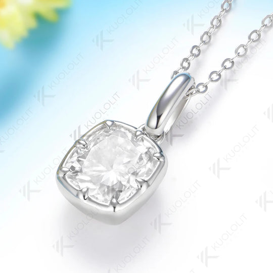 Kuololit 3CT Enlonged Cushion Moissanite Necklace for Women Solid 585 14K 10K Yellow Gold Necklace for Christmas Gift Party