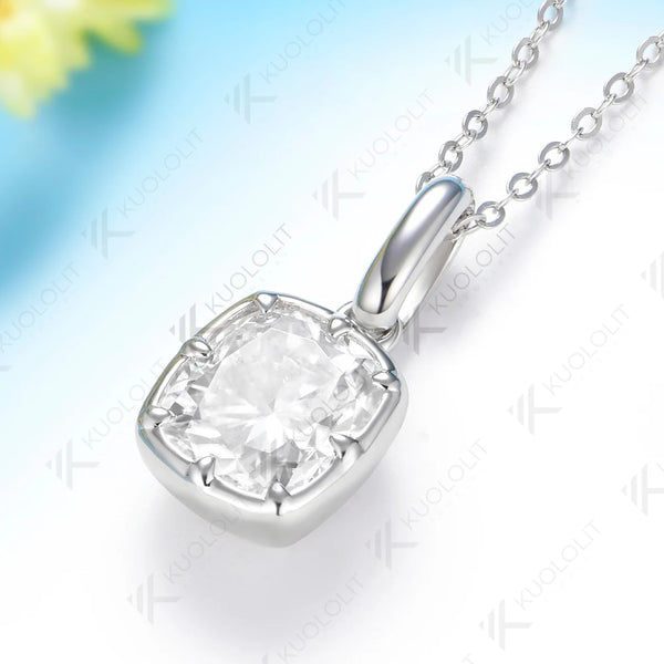 Kuololit 3CT Enlonged Cushion Moissanite Necklace for Women Solid 585 14K 10K Yellow Gold Necklace for Christmas Gift Party
