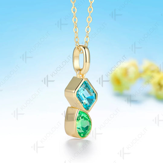 Kuololit 3.5CTW Mint Green Sapphire Paraiba Custom Necklace for Women Solid 585 14K 10K Yellow Gold Necklace for Christmas Gift