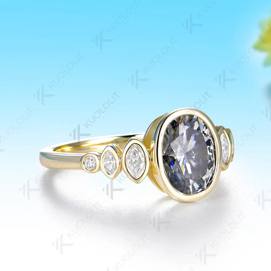 Kuololit 2CT Grey Moissanite Custom Ring for Women Solid 14K 10K 585 Yellow Gold Engagement Ring for Christmas Gifts Party