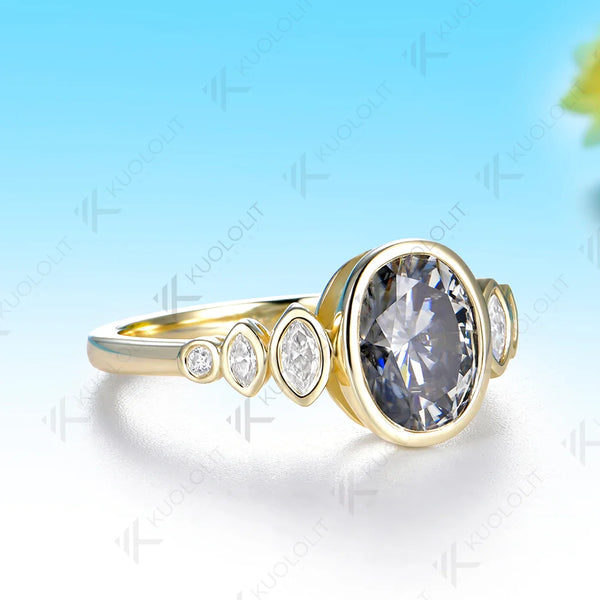 Kuololit 2CT Grey Moissanite Custom Ring for Women Solid 14K 10K 585 Yellow Gold Engagement Ring for Christmas Gifts Party