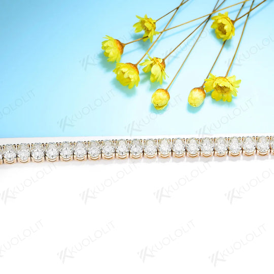 Kuololit 18CTW  Hybrid Cut Moissanite Bracelets for Women Men 10K Silver Yellow Gold Oval Cut for Engagement Wedding Christmas
