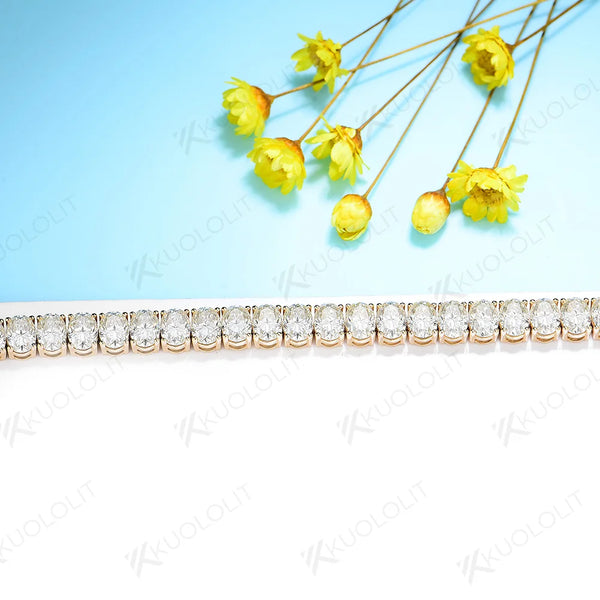 Kuololit 18CTW  Hybrid Cut Moissanite Bracelets for Women Men 10K Silver Yellow Gold Oval Cut for Engagement Wedding Christmas