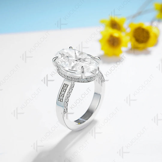 Kuololit 5CT Moissanite Rings for Women Solid 14K 10K 585 Yellow Gold Oval Cut for Engagement Wedding Christmas Gift Anniversary