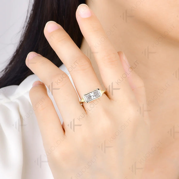 Kuololit 2CT Moissanite Custom Ring for Women Solid 14K 10K 585 Yellow Gold Radiant Cut Engagement Ring for Christmas Gifts