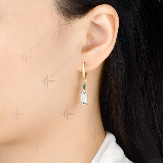 Kuololit 3.8CTW Emerald Cut Moissanite  Earrings for Women Solid 14K 10K Yellow Gold Cyan Earrings for Christmas Gifts Party