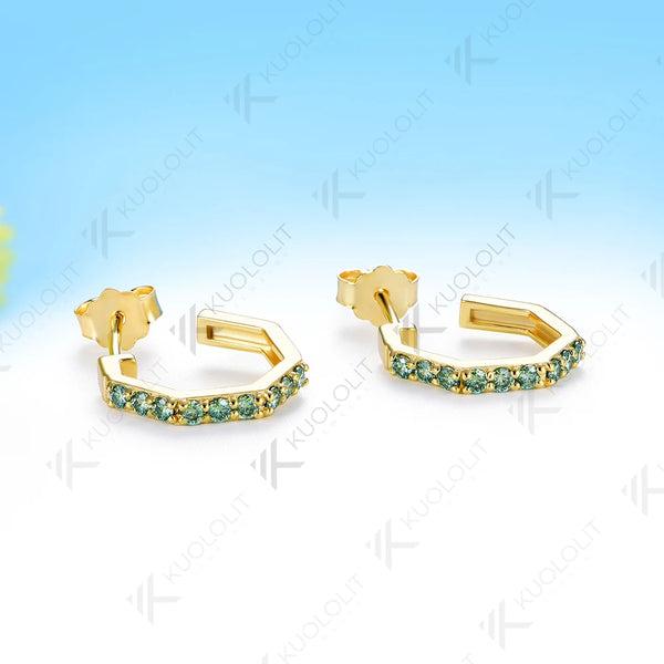 Kuololit 0.36CTW Cyan Moissanite Custom Stud Earrings for Women Solid 14K 10K 585 Yellow Gold Stud Earrings for Christmas Gifts