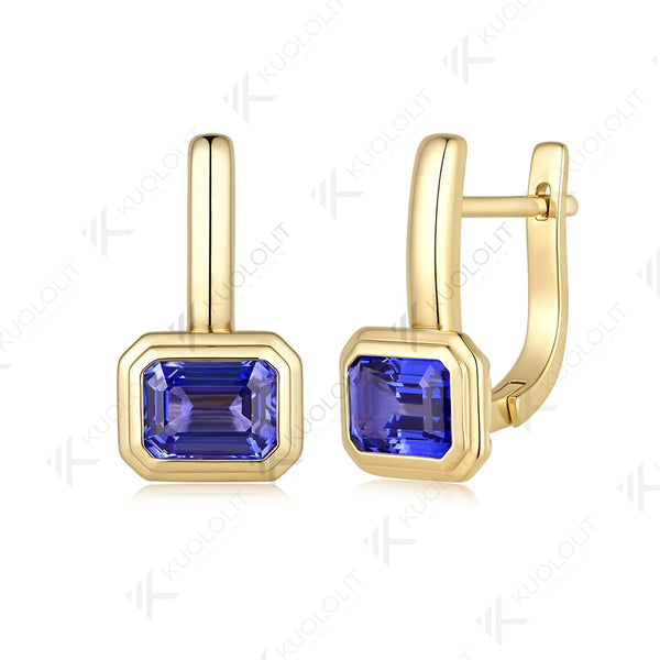Kuololit 4CTW  Lab Grown Blue Sapphire Earrings for Women Solid 14K 10K Yellow Gold Hoop Clip Earrings for Christmas Gifts Party