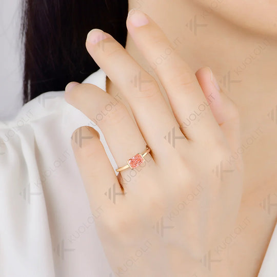Kuololit 1CT IGI Fancy Intense Pink Lab Diamonds Custom Ring for Women Solid 14K 10K  Yellow Gold Engagement Ring for Christmas