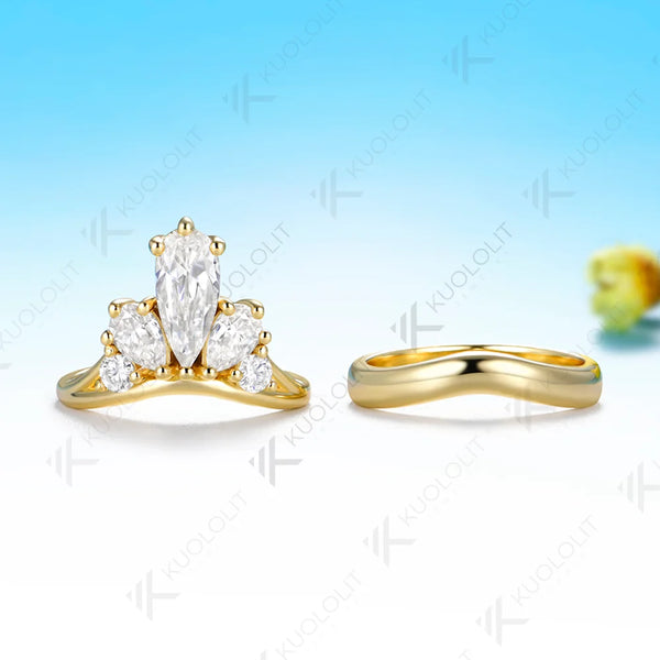 Kuololit 2.6CTW Pear Cut Moissanite Custom Ring for Women Solid 14K 10K 585 Yellow Gold Engagement Ring for Christmas Gifts