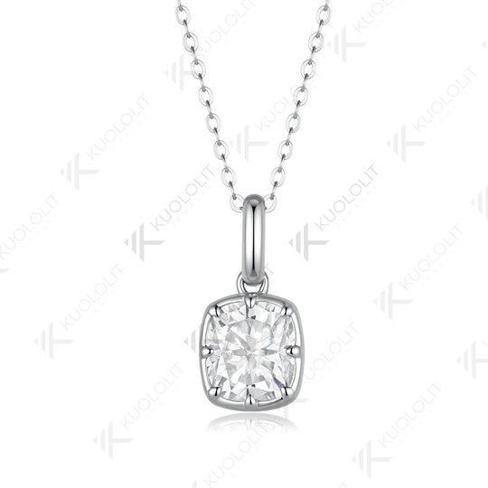 Kuololit 3CT Enlonged Cushion Moissanite Necklace for Women Solid 585 14K 10K Yellow Gold Necklace for Christmas Gift Party