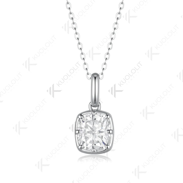 Kuololit 3CT Enlonged Cushion Moissanite Necklace for Women Solid 585 14K 10K Yellow Gold Necklace for Christmas Gift Party