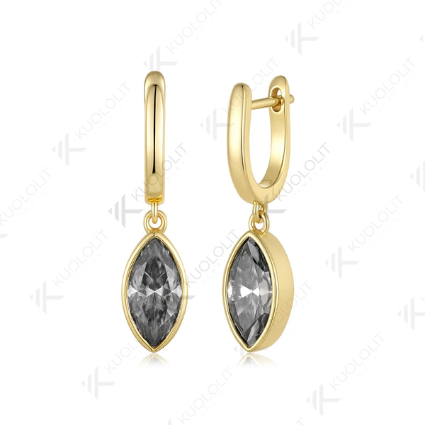 Kuololit 4CTW Grey Moissanite Marquise Cut  Earrings for Women Solid 14K 10K 585 Yellow Gold  Clip Earring for Christmas Gifts