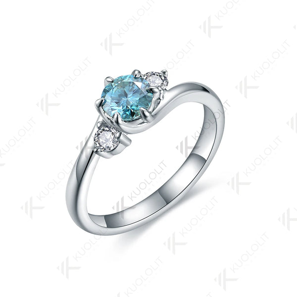 Kuololit 0.5CT Cyan Moissanite Ring for Women Solid 585 14K 10K Gold Ring for Anniversary Engagement Gifts Christmas Wedding
