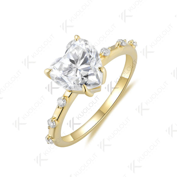 Kuololit IGI 3CT Lab Grown Diamond Engagement Ring for Women Solid 18K 14K 10K 585 Gold Heart Ring for Anniversary Christmas