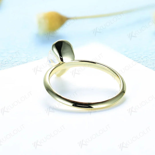 Kuololit Moissanite Rings for Women Solid 18K 14K 10K 925 Sliver Yellow Gold 1.5CT Pear Cut for Anniversary Wedding Engagement