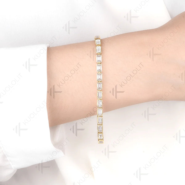 Kuololit 12CTW Emerald Cut Moissanite Custom Bracelet for Women Men 14K 10K 585 Yellow Gold for Engagement Christmas Jewelry