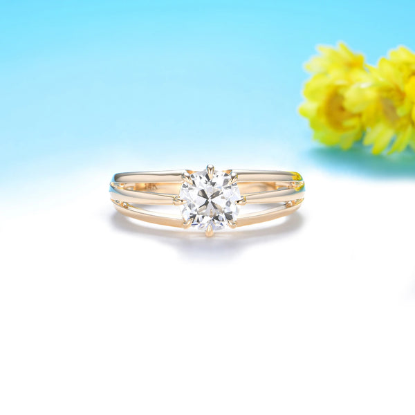 Kuololit 1CT Cushion Cut Moissanite Ring for Women Solid 14K 10K Yellow 585 Gold Ring for Anniversary Christmas Gifts Party