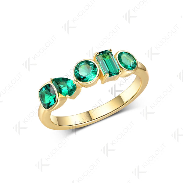 Kuololit 1.7CTW Lab Grown Emerald Ring for Women Solid 14K 10K 585 Yellow Gold for Eternity Half Band Christmas Gifts Jewelry
