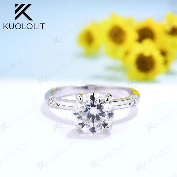 Kuololit Moissanite Rings for Women Solid 14K 10K 925 Sliver White Gold 1CT Round Cut Sparkle for Anniversary Wedding Engagement