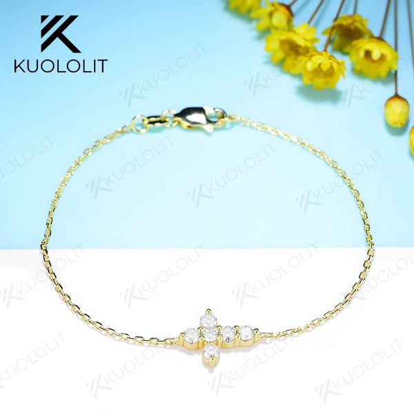 Kuololit 0.6CTW Moissanite Bracelets for Women Men 585 18K 10K Adjustable Chains Cross Charm for Engagement Christmas Classic