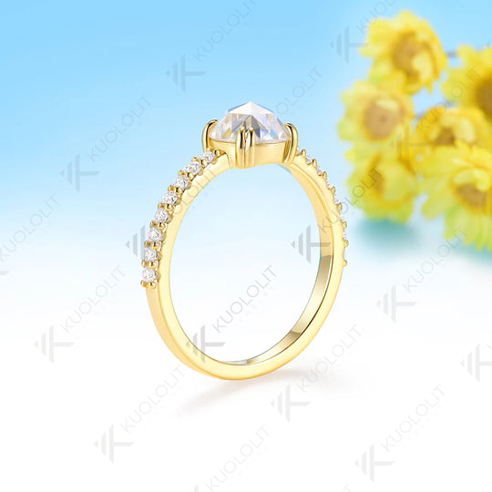 Kuololit 1.2CT Rose Cut Round Moissanite Ring for Women Solid14K10K 585 Yellow Gold Engagement Ring for Anniversary Christmas