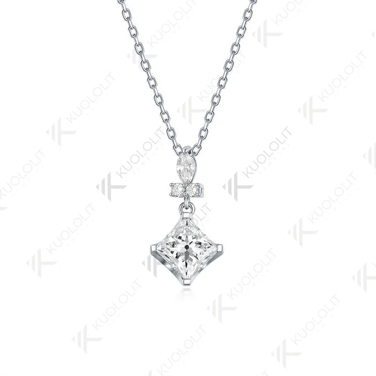 Kuololit IGI 1CT Lab Grown Diamond Necklace for Women Solid 10K 14K 18KGold Princess Pendant with Chain for Engagement Christmas