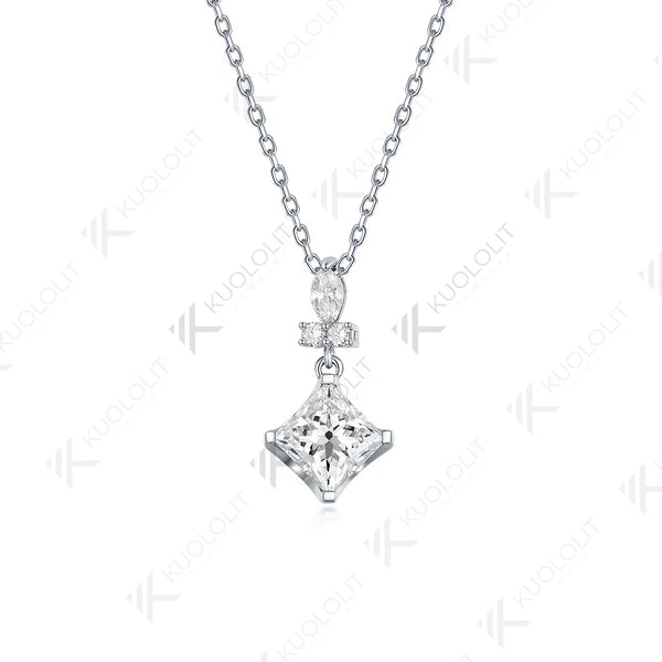 Kuololit IGI 1CT Lab Grown Diamond Necklace for Women Solid 10K 14K 18KGold Princess Pendant with Chain for Engagement Christmas
