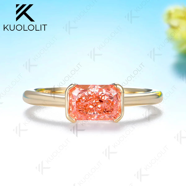 Kuololit 1CT IGI Fancy Intense Pink Lab Diamonds Custom Ring for Women Solid 14K 10K  Yellow Gold Engagement Ring for Christmas