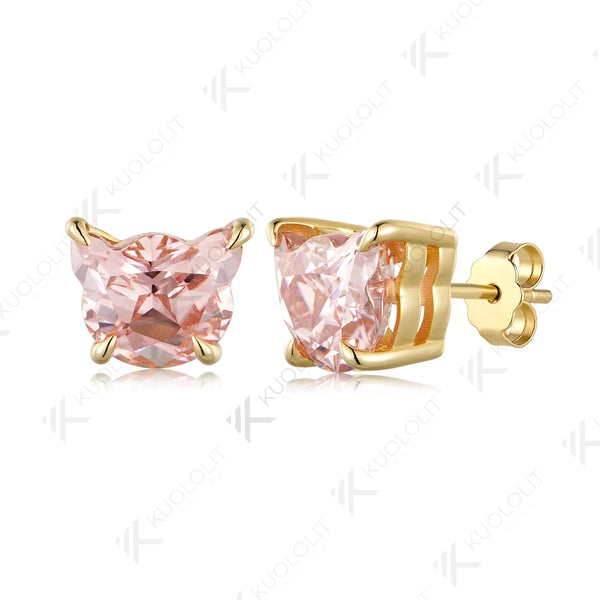 Kuololit 6.4CTW Pink Moissanite Custom Stud Earrings for Women Solid 14K 10K 585 Yellow Gold Cat Cut for Christmas Gifts Party
