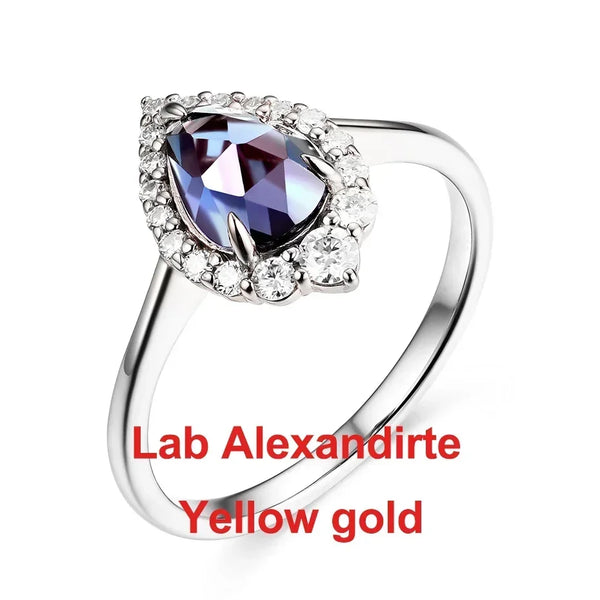 Kuololit Alexandrite Moissanite 14K 10K 585 Rose Gold Ring for Women 1.5CT Pear Cut Luxury Ring for Engagement Party Christmas