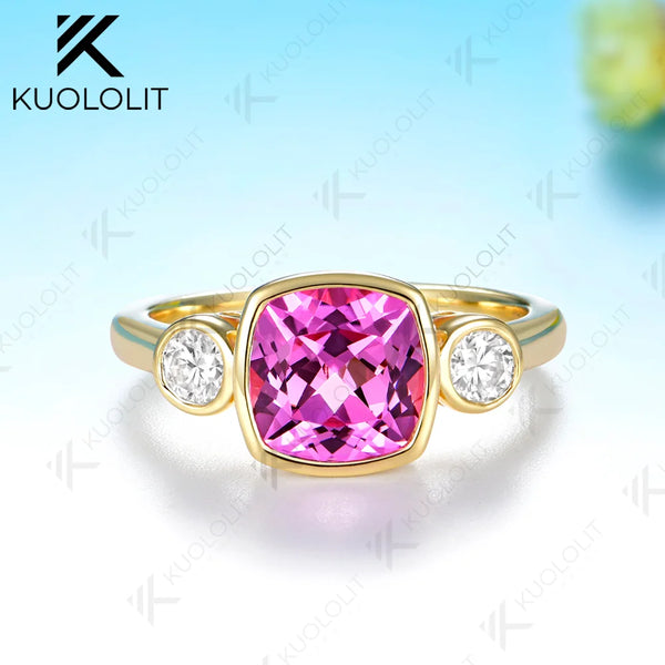 Kuololit 2.5CT Lab Grown Pink Sapphire Custom Ring for Women Solid 14K10K 585 Yellow Gold Engagement Ring for Christmas Gift