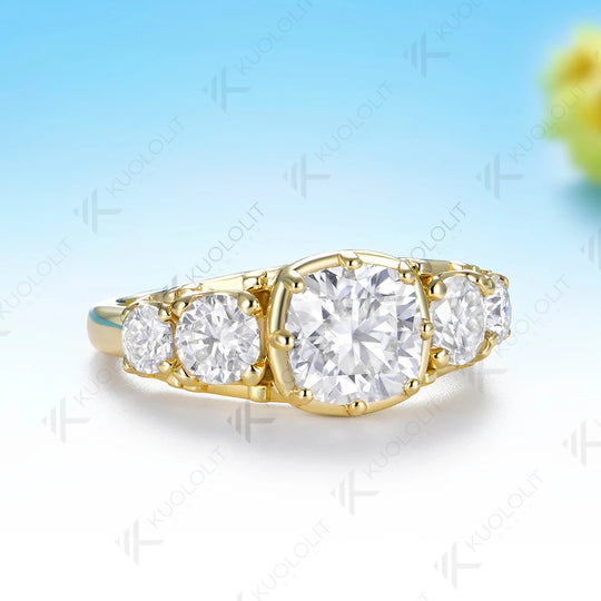 Kuololit 3.2CTW Moissanite Custom Ring for Women Solid 14K 10K 585 Yellow Gold for Christmas Engagement Anniversary Gift Party